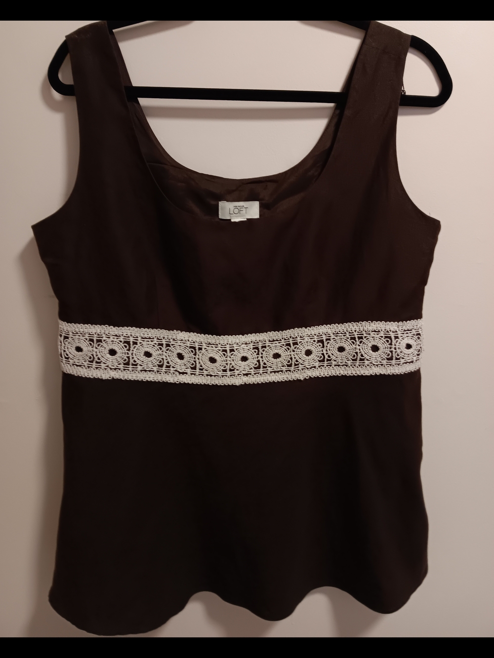LOFT Brown Tank with Ivory Crochet Waistband